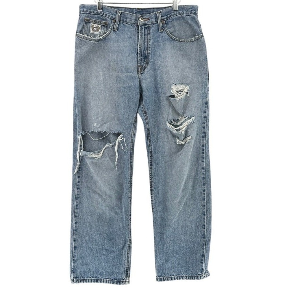Y2K Cinch Silver Label Relaxed Straight Leg Distressed Jeans Mens 34x30 (29)